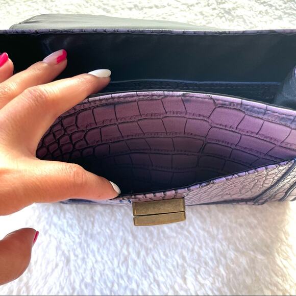 The Emily Bag Chic Purple Croc Embossed Top Handle Mini Satchel Gold Turn Lock - Picture 5 of 15